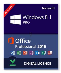 Windows 8.1 Pro + Microsoft Office 2016 Professional Bundle – Digital Licenses 1PC